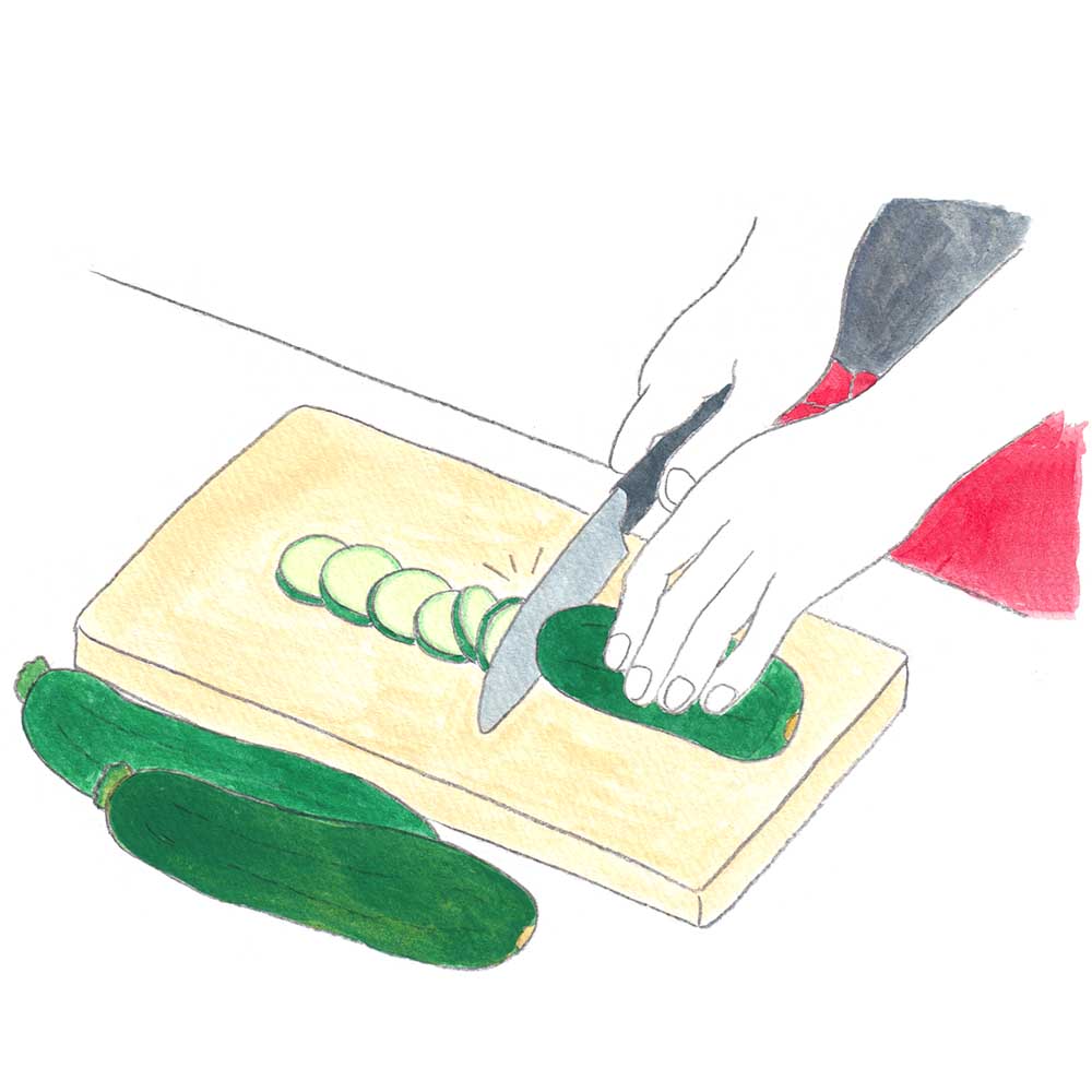 ズッキーニを切るシンプルな手描きイラスト